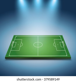 Bright spotlights illuminated soccer field - Vector