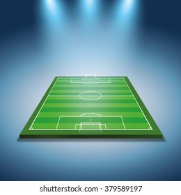 Bright spotlights illuminated soccer field - Vector