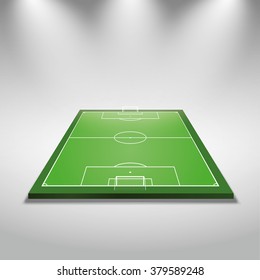 Bright spotlights illuminated soccer field - Vector