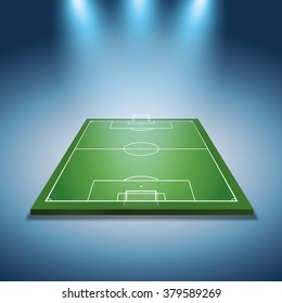 Bright spotlights illuminated soccer field - Vector