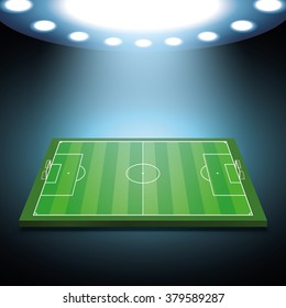 Bright spotlights illuminated soccer field - Vector