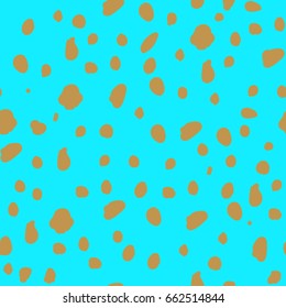 Bright spotted background, light brown spots, dots on a blue background, seamless pattern. Freehand drawing vector  background. 