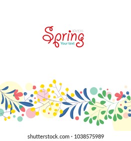 bright spring background with butterflies and flowers