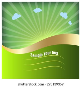 Bright spring background with clouds and rays.Vector illustration