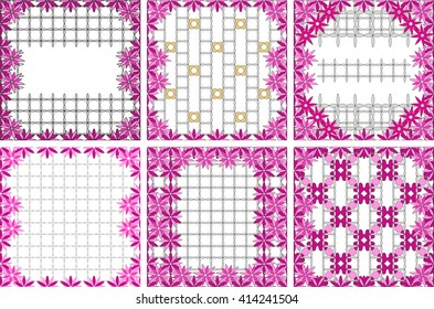 Bright spring background image of violet flowers and openwork mesh in the background. vector illustration. for holiday design, postcards, presentation