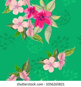 Bright spring flowers on seamless