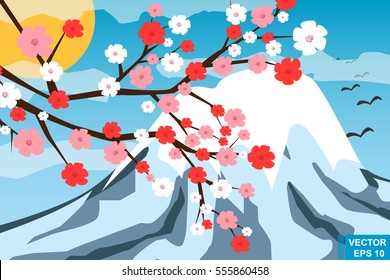 Bright spring landscape. Birds. Blooming trees. heat.