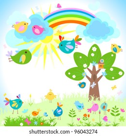 bright spring with rainbow