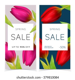 Bright spring sale design. Vector resizable banners.