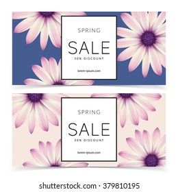 Diseño de venta primaveral brillante. Pancartas con un tamaño de vector.