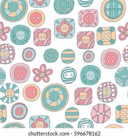 Bright spring seamless vector pattern with hand drawn buttons.