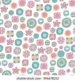 Bright spring seamless vector pattern with hand drawn buttons.