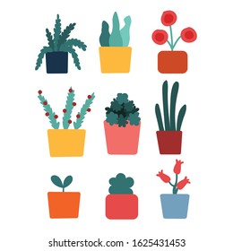 bright spring and summer flowers in gosh. Cute house plants in flat style. simple flat vector cartoon illustration.