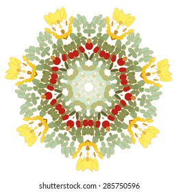 Bright spring and summer motifs for children's clothes and decor. green and red colors, floral patterns.