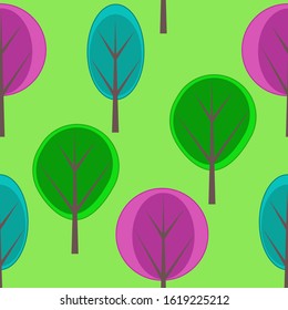bright spring trees pattern on a green background