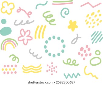 Bright spring-colored doodle decoration items. Fun and pop illustration material.