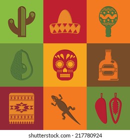 bright square cut paper mexican decorations with transparent shadows