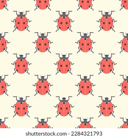 Bright square tile with an exciting animal print. Seamless pattern with ladybug on eggshell background. Design for notebooks with illustrations of domestic animals.