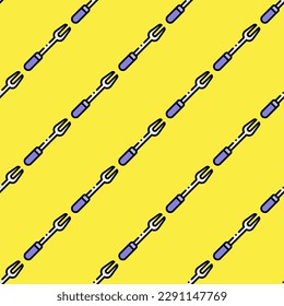 Bright square tile with an exciting food print. Seamless pattern with fork on lavender indigo background. Design for a lightweight wrap for wraps.