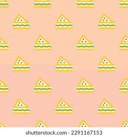 Bright square tile with an exciting food print. Seamless pattern with sandwhich on pale copper background. Design for a flavor-preserving wrap for falafel.