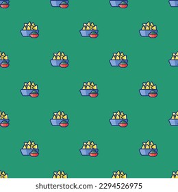 Bright square tile with an exciting food print. Seamless pattern with nachos on medium sea green background. Design for websites to make them easy to navigate.