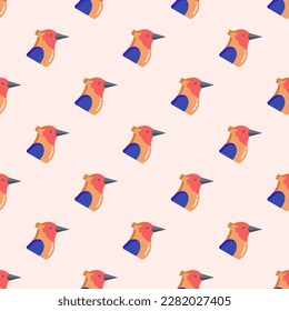 Bright Square tile showcasing a whimsical animal picture. Seamless pattern with bird on unbleached silk background. Design for a website background with an animal.