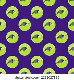 Bright Square tile showcasing a whimsical animal picture. Seamless pattern with vulture on flame background. Design for greeting cards with images of wild animals.