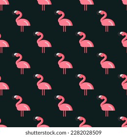 Bright Square tile showcasing a whimsical animal picture. Seamless pattern with flamingos on medium turquoise background. Design for cups with illustrations of mammals.