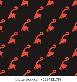 Bright Square tile showcasing a whimsical animal picture. Seamless pattern with lemur shape on dark jungle green background. Design for a set of posters with animal designs.