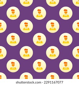 Bright Square tile showcasing a whimsical food picture. Seamless pattern with waiter on dark slate blue background. Design for a single-use wrap for sandwiches.