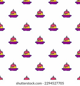 Bright Square tile showcasing a whimsical food picture. Seamless pattern with pudding on tangelo background. Design for a lattice border.