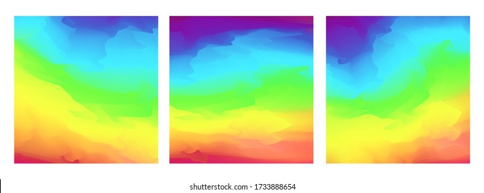 Bright square vector vivid watercolor rainbow colors blurred background. Beautiful colorful abstract smooth nature landscape wallpaper in spectrum colors for web design, lgbt concept decor