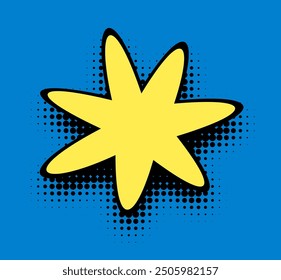 A bright, square-format illustration showcasing a golden yellow star centered on a deep cerulean blue background, accented with pop art-style halftone dots for a vibrant, graphic effect.