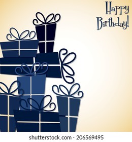 Bright stack of presents card in vector format.