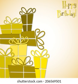 Bright stack of presents card in vector format.