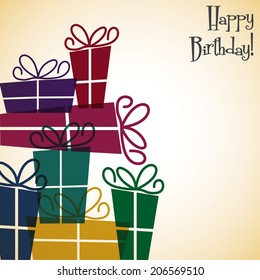 Bright Stack Of Presents Card In Vector Format.