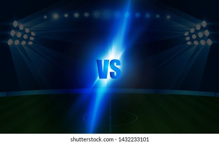 Bright stadium arena lights VS red blue vector design. Vector illumination