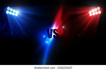 Bright stadium arena lights VS red blue vector design. Vector illumination