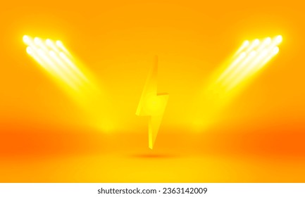 Bright stadium lights orange bolt lamp lighting Stage for showcase. vector design.