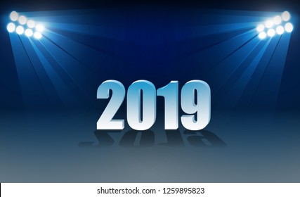 Bright stadium lights vector design.Happy new year 2019 background.. vector illustration