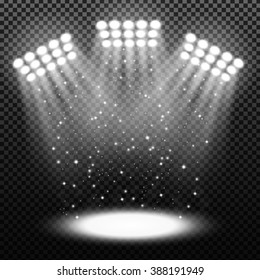 Bright stadium spotlights on transparent background