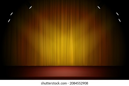 Bright Stage With Curtains And Spotlights. 3D Style Realistic Vector Illustration