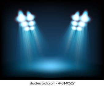 Bright stage with spot lights. Template for a content