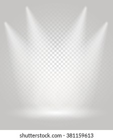 Bright stage with the spotlights. Transparent background