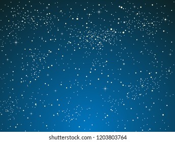 Bright star in blue dark night sky. Starry nights with bright, shinny stars, dots, points. Universe, cosmos, outer space. Background, banner, wallpaperm card, backdrop vector illustration.