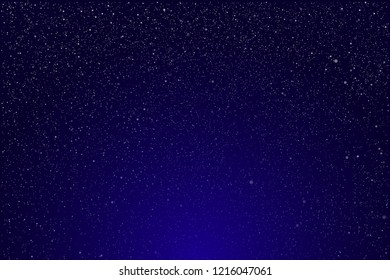 Bright star in blue dark night sky. Starry nights with bright, shinny stars, dots, points. Universe, cosmos, outer space. Background, banner, wallpaperm card, backdrop vector illustration.