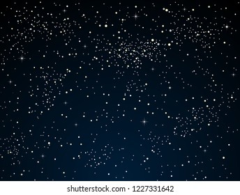 Bright star in blue dark night sky. Starry nights with bright, shinny stars, dots, points. Universe, cosmos, outer space. Background, banner, wallpaperm card, backdrop vector illustration.