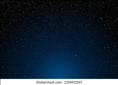 Bright star in blue dark night sky. Starry nights with bright, shinny stars, dots, points. Universe, cosmos, outer space. Background, banner, wallpaperm card, backdrop vector illustration.