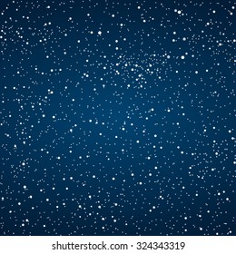 Bright star in blue dark night sky. Starry nights with bright, shinny stars, dots, points. Universe, cosmos, outer space. Background, banner, wallpaperm card, backdrop vector illustration.