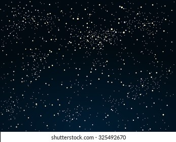 Bright star in blue dark night sky. Starry nights with bright, shinny stars, dots, points. Universe, cosmos, outer space. Background, banner, wallpaperm card, backdrop vector illustration.